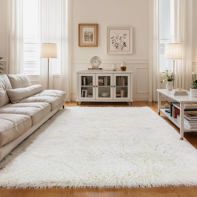 4x6 Cream White Fluffy Shag Rug - Image 7