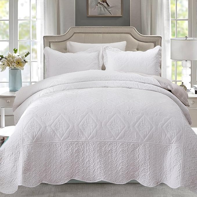 Cmfshape Oversized Floral Embroidery Quilt Set, 3 Pieces Super King Quilt by cmfshape-quiltset