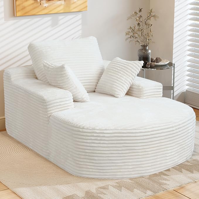Oversized Lounge Chaise Indoor, D-Shaped Upholstered Corduroy Sofa Bed - Image 9