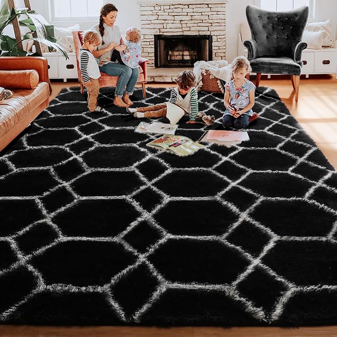 6x9 Area Rugs for Living Room Bedroom, Large Fluffy Black and White Throw Rug - Image 8