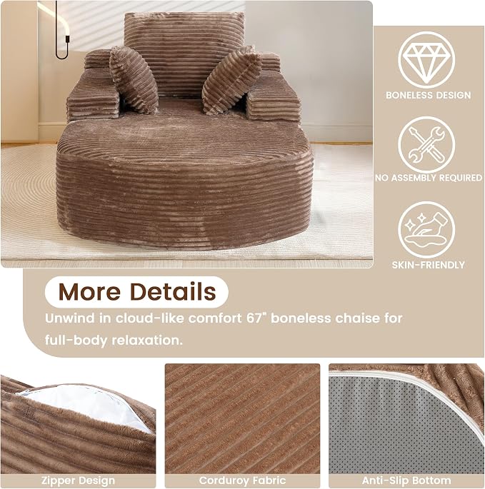 Oversized D-Shaped Lounge Chair Indoor, Modern Upholstered Corduroy Deep Seat - Image 6