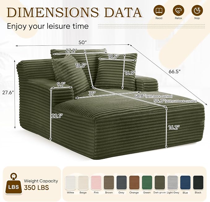 Oversized Chaise Lounge Chair Indoor, Comfy Fluffy Cloud Couch, Modern Deep - Image 2