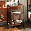 VINGLI Nightstand with Charging Station and Fabric Drawer, Walnut Nightstand by VINGLI
