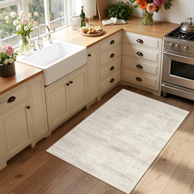 Latte&Fog Washable 2x3 Entryway Rug Vintage Ivory Area Rugs Non Slip | Low Pile - Image 4