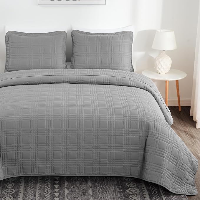 Chezmoi Collection Kingston Queen Size Bedspread Set, 3-Piece Gray Oversized - Image 6