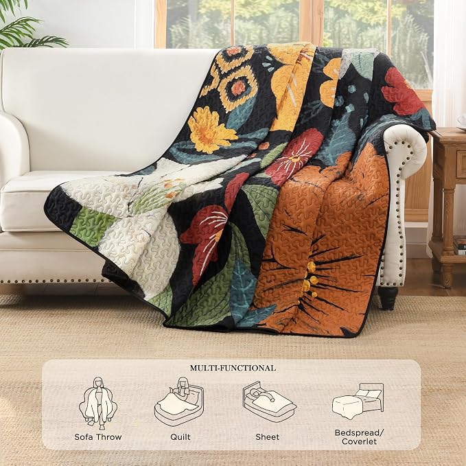 Oversized King Quilt Set Black, 128x120 Floral Super King Bedspread | 3 Pieces - Image 4