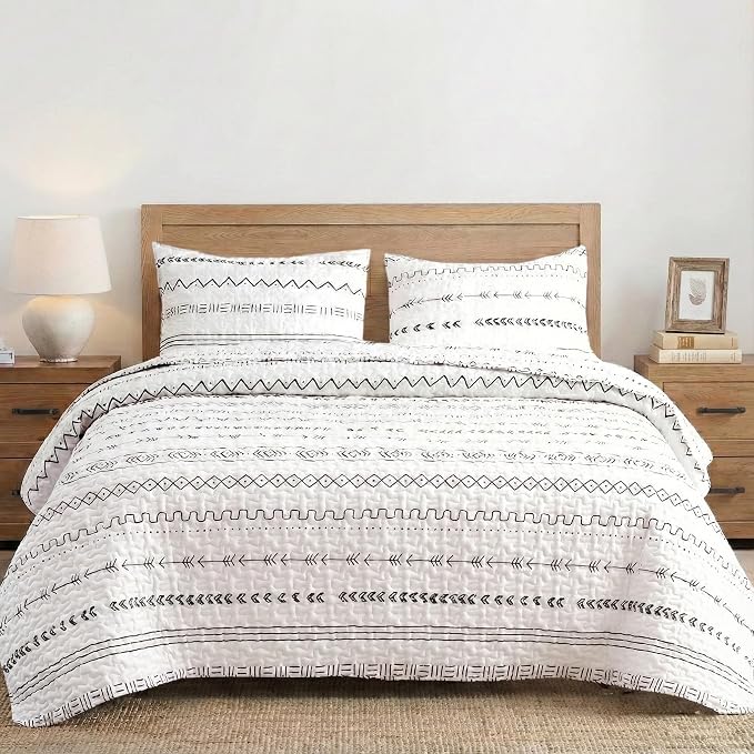 DURLENGEN 3Pcs Quilt Set King Size White, Soft Microfiber Lightweight Bedspread by DURLENGEN