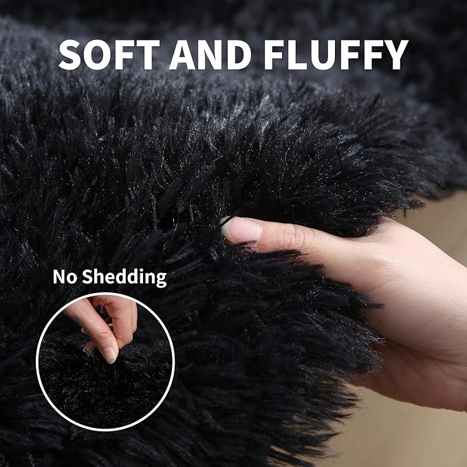 5x7 Thick Black Shag Rug for Bedroom, Soft Plush Fluffy Carpet | Area Rug for - Image 3