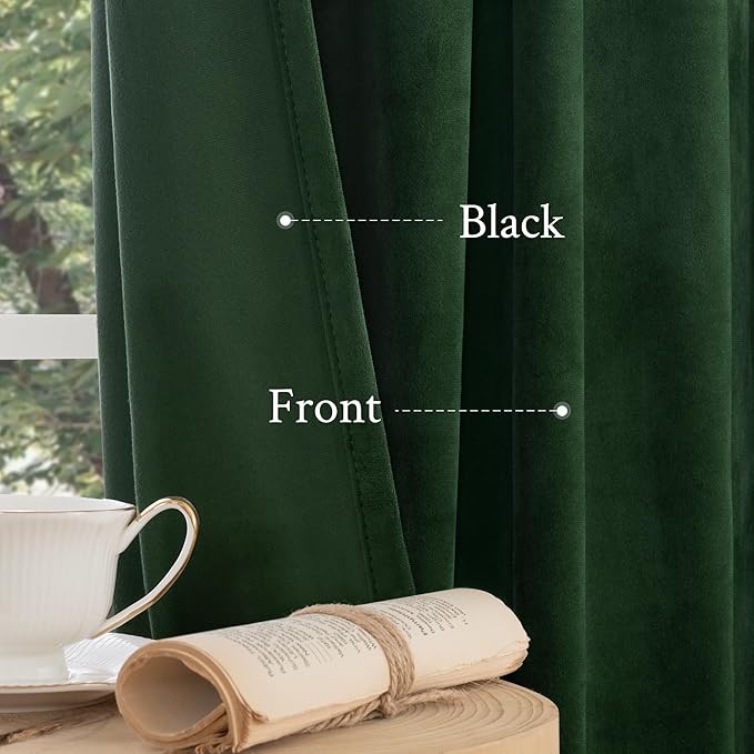LAMIT Velvet 90 Inch Curtains for Living Room, Emerald Green Thermal Insulated Room Darkening Drapes Noise Reducing Back Tab and Rod Pocket Christmas Panels for Bedroom, Set of 2 Panels, 52 x 90 Inch