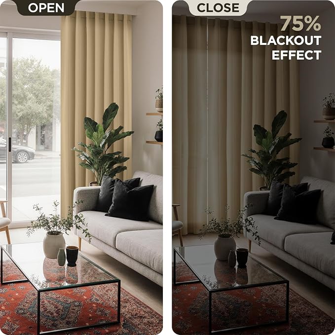 CUCRAF Light Beige Blackout Curtains 84 inch Length 2 Panels Set, Rod Pocket - Image 4
