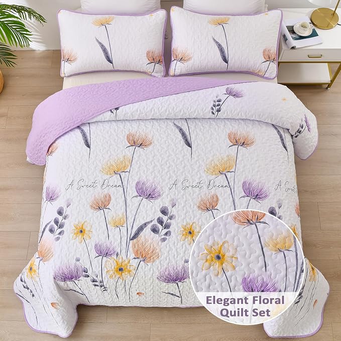 Dinjoy Twin Quilt Set, 2 Pieces Cute Bedding Set | Soft Microfiber, Spring - Image 5