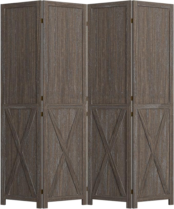 4 Panel Folding Room Divider, Solid Wood Privacy Screen, Freestanding Partition - Image 8