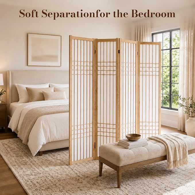 Shoji Room Divider, Lightweight Folding Privacy Screen, Natural | Room Divider - Image 4