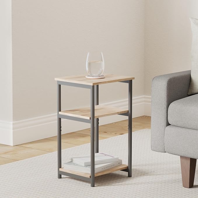 VASAGLE Side Table, Small End Table, Tall Nightstand, Steel Frame | - Image 2