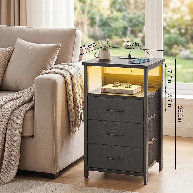 Fixwal Night Stand with 3 Drawers, built-in bedside charger, 2 AC outlets & 2 - Image 3