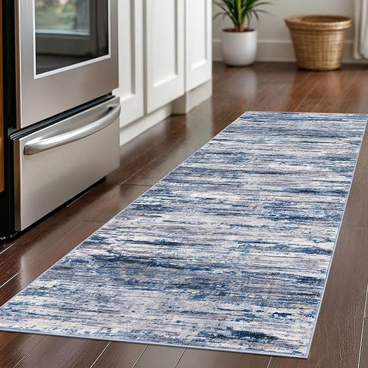 2x5 Modern Abstract Runner Rug for Hallways, Navy Blue Gray Neutral Multi Super Soft Hallway Decor Kitchen Rugs with Non-Slip, Non-Shedding Washable Rug for Hallways Entryway Bedroom Indoor