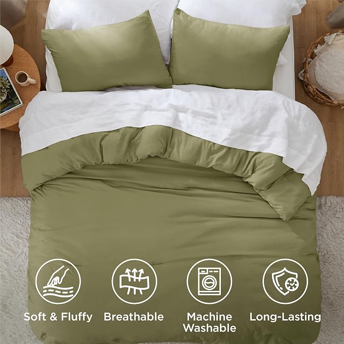 Bedsure Queen Comforter Set, Olive Green Soft Prewashed Bedding - Image 4