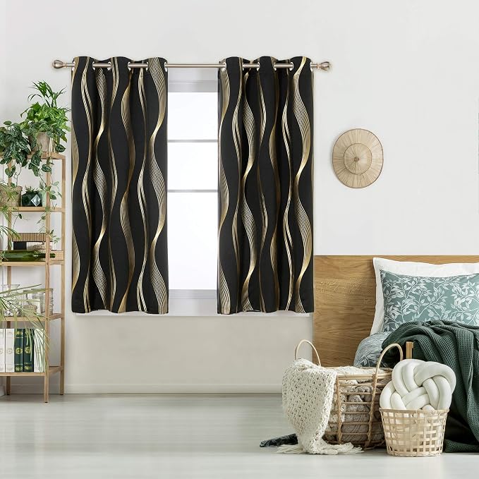 Deconovo Curtains for Living Room, Pattern Blackout Curtains 63 Inches Long | - Image 2