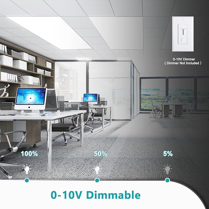 VocgoUU 4 Pack 2x4 LED Flat Panel Light Fixture, Drop Ceiling Office Lights 3000K/4000K/5000K Switchable, 30W/40W/50W Selectable, 0-10V Dimmable, Dustproof, ETL