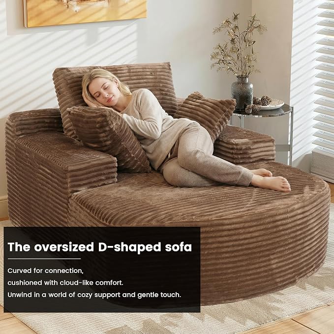 Oversized D-Shaped Lounge Chair Indoor, Modern Upholstered Corduroy Deep Seat - Image 4