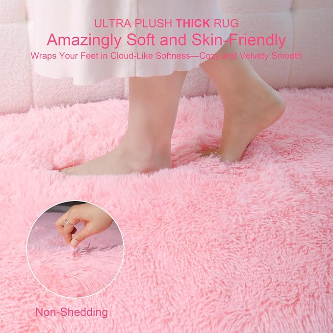 KICHOWUA 5x8 Thick Pink Fluffy Shag Rug - Image 2