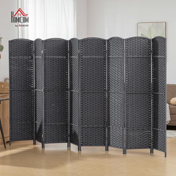 HOMCOM Room Divider 8 Panel Folding Privacy Screen 5.6' Tall Charcoal Gray | - Image 2