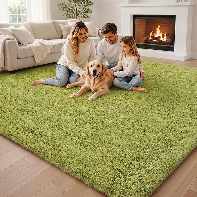 8x10 Area Rugs for Living Room, Grass Green Large Shaggy Plush Furry Carpet | - Image 3
