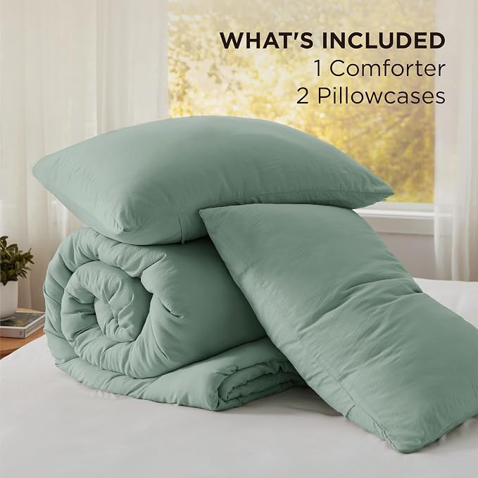 Bedsure Super King Comforter Set, Sage Green Soft Prewashed Bedding - Image 6