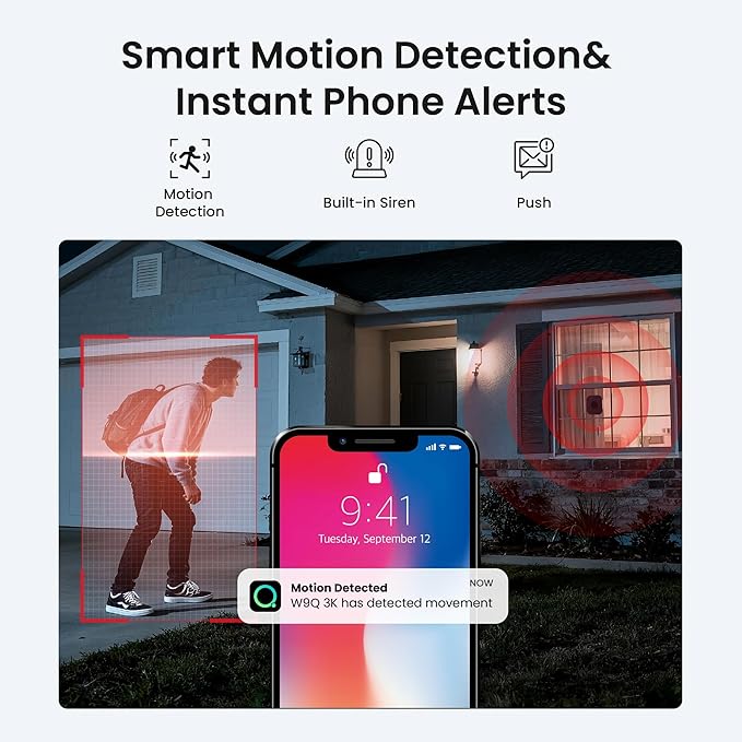 HOMIQ LIFE Window Security Camera 3MP 2K, Indoor WiFi Cameras 2.4GHz/5GHz with Colorvue AI Color Night Vision, Person Detection with Auto-Focus, 24/7 Recording Compatible with Alexa & Google Home