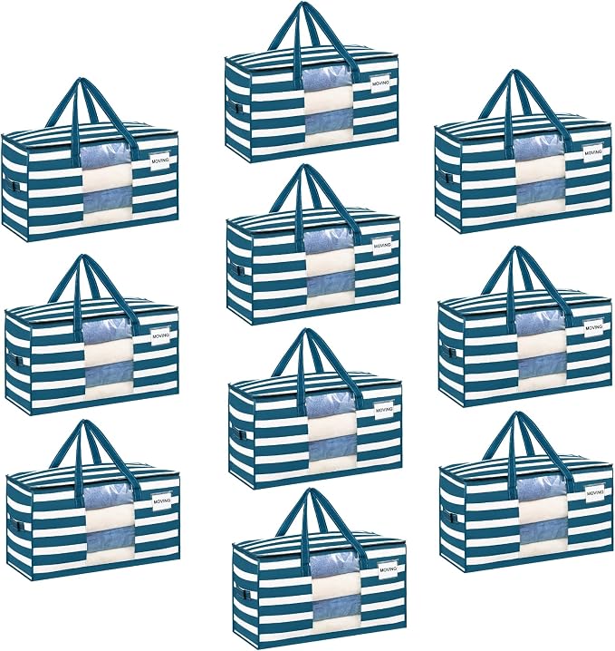 VENO Moving Bags, Wide Open Top, Classic Navy Stripe, 10 Pack | Moving boxes by Veno