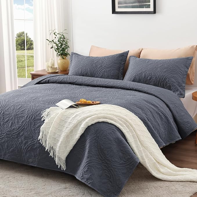 EXQ Home Quilt Set Full Queen Size Mandala Bluish Grey Bedspread | Bedding Set - Image 3