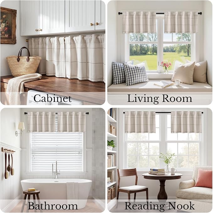 NICETOWN 100% Blackout Taupe Plaid Valances, 2 Panels | Rod Pocket & Back Tab - Image 5