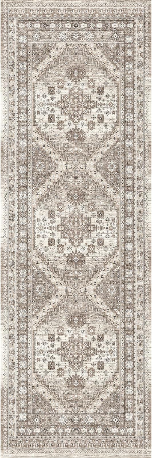 zesthome Washable Runner Rug 2.5x8 - Stain Resistant Entryway Rug,Ultra-Thin Kitchen Rugs, Anti Slip Backing Runner Rugs for Entrance Laundry Room Indoor Hallway (Brown/Beige,2.5'x8')