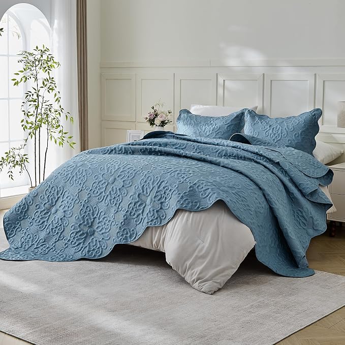 Kingnex Oversized King Bedspreads 128x120 Dusty Blue | Lightweight, Extra Wide - Image 6