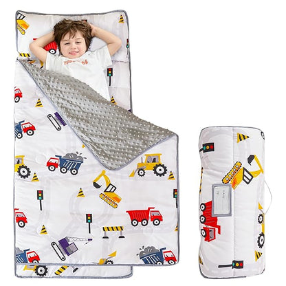Viviland Toddler Kid Nap Mat for Preschool, Boys Car Truck Slumber Bag, Daycare Sleeping Bag with Pillow and Blanket, Kindergarten Sleep Mat