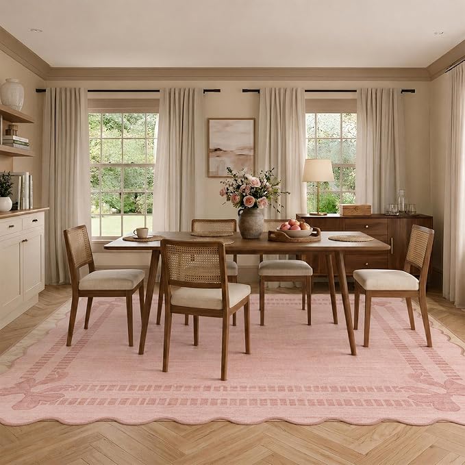 Latte&Fog 8x10 Area Rugs for Living Room Washeble Cute Scalloped Pink Rug | for - Image 4