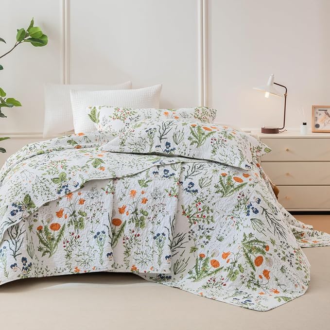 QSH Oversized King Quilt Bedding Set, 100% Cotton Floral Bedspread Set - Image 9