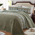 2 Pieces Twin Size Quilt Set Olive Green Bohemian Bedspread Coverlet by LEAONME