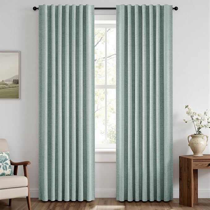 MIULEE 100% Blackout Linen Curtains 42 x 72 Inch Seafoam Green 2 Panels | by MIULEE
