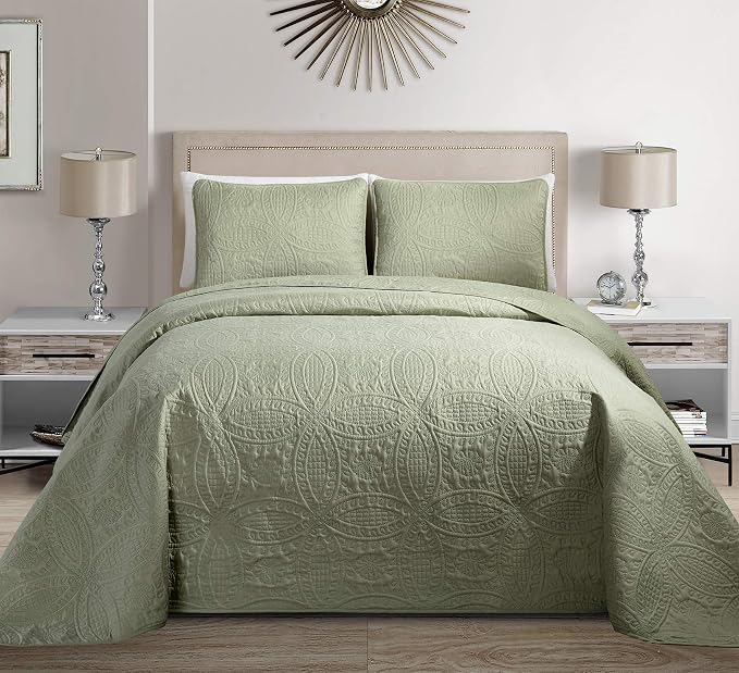 Fancy Collection Embossed Coverlet Bedspread Over Size Set Solid # Austin by Fancy+Linen