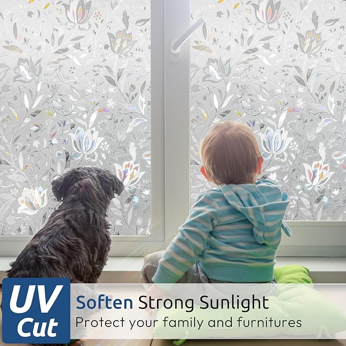 rabbitgoo Window Privacy Film, Stained Glass Cling, Tulip 17.5" x 157.4" | - Image 2