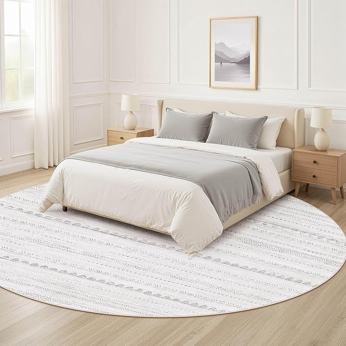 Nakagishi Round Rug Boho Area Rugs: 8x8 Washable Large Circle Neutral Soft - Image 7
