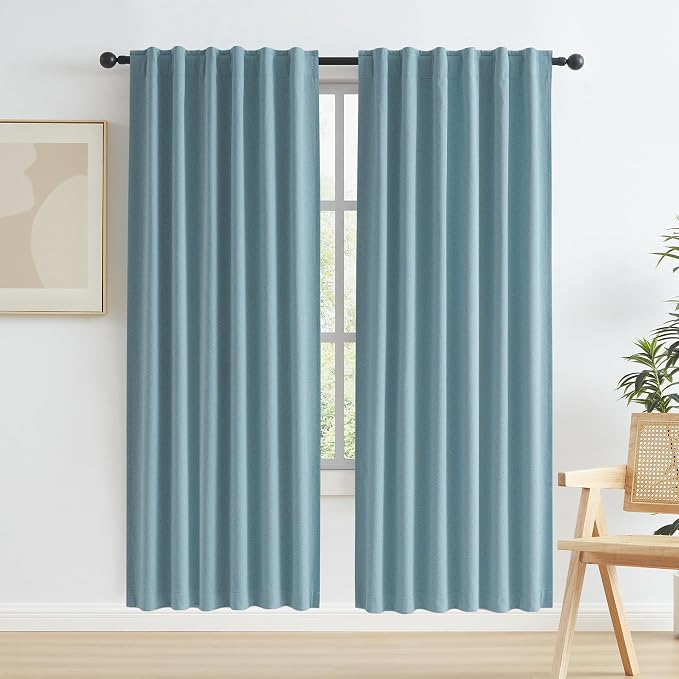 Full Blackout Linen Curtains 72 Inch Drop 2 Panels, Heat and Full Light by KEQIAOSUOCAI