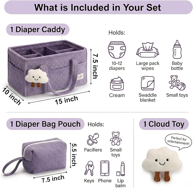 Baby Diaper Caddy Organizer, Baby Basket Shower Gift, Portable Changing Table - Image 2