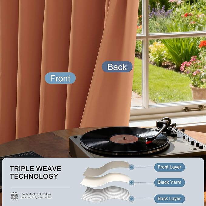 Etherealveil Terracotta Pinch Pleated Blackout Curtains 2 Panels 60"x102" | - Image 2