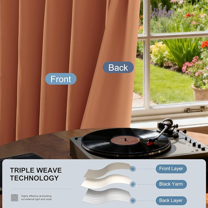 Etherealveil Terracotta Pinch Pleated Blackout Curtains 2 Panels 40"x112" | - Image 3