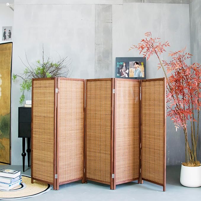 5 Panel Short Room Divider Screen, Small Bamboo Panel Divider - Image 5