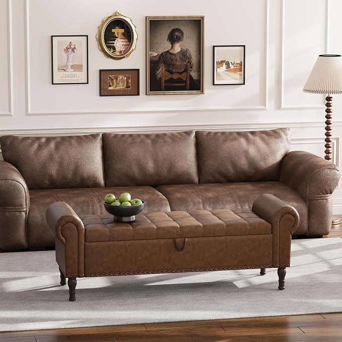 Apicizon 60” Bench with Storage, Upholstered Tufted Button Bedroom Bench with - Image 8