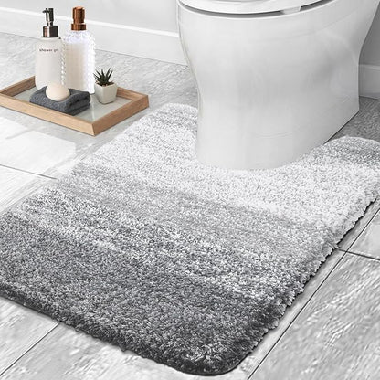 OLANLY Luxury Toilet Rugs U-Shaped 24x20, Extra Soft and Absorbent Microfiber Bathroom Rugs, Non-Slip Plush Shaggy Bath Mat, Machine Wash Dry, Contour Bathroom Mats for Toilet Base, Light Grey