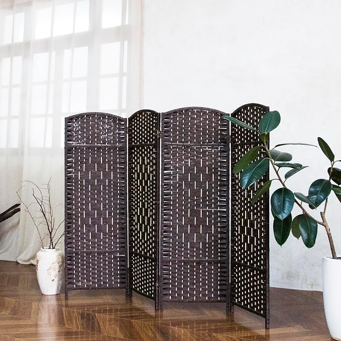 4-Panel Short Room Divider, 3.9 ft Freestanding Partition Wall, Dark Brown - Image 2
